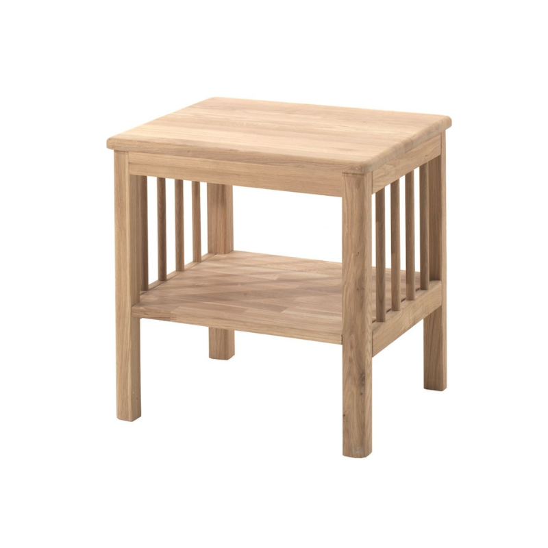 A rectangular oak nightstand with two open shelves and a lower shelf, featuring a natural wood finish. Kids bedroom furniture, available in Singapore.
