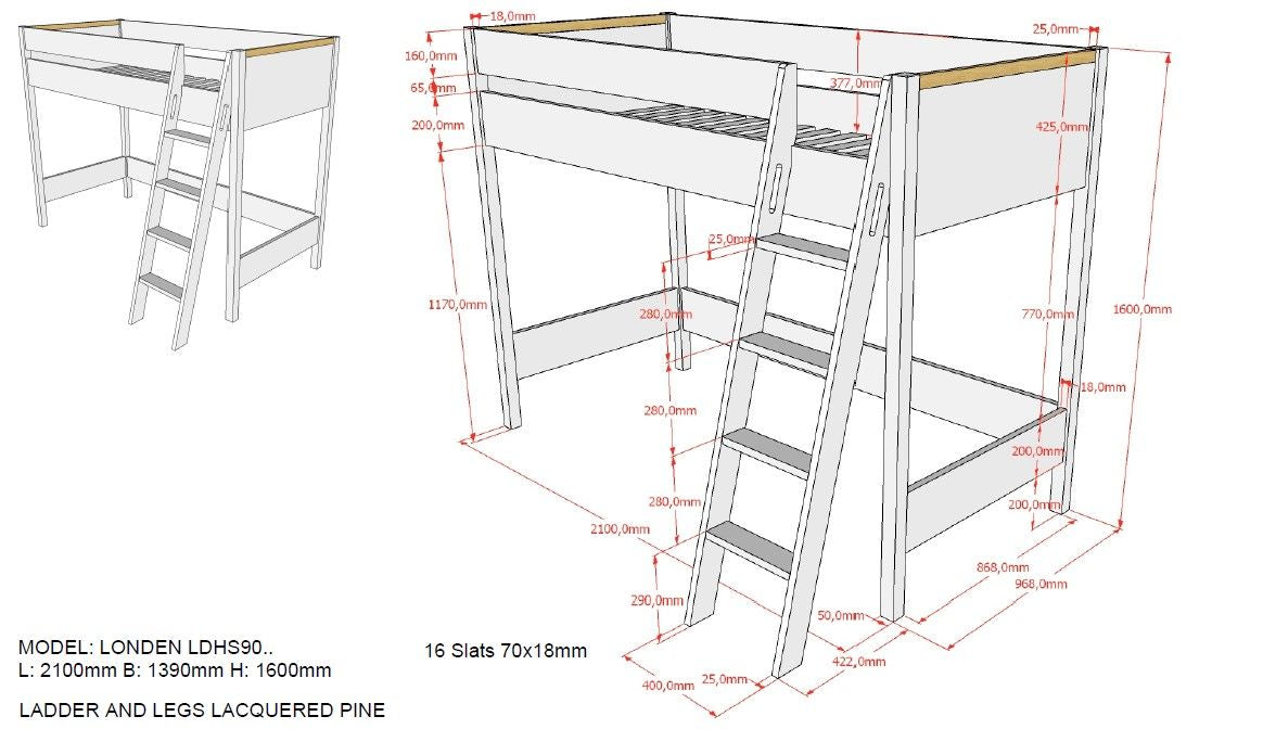 Dimensions of vipack london loft bed