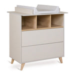A white chest of drawers with a removable extension piece, designed for use as a changing table, quax loft chest clay
