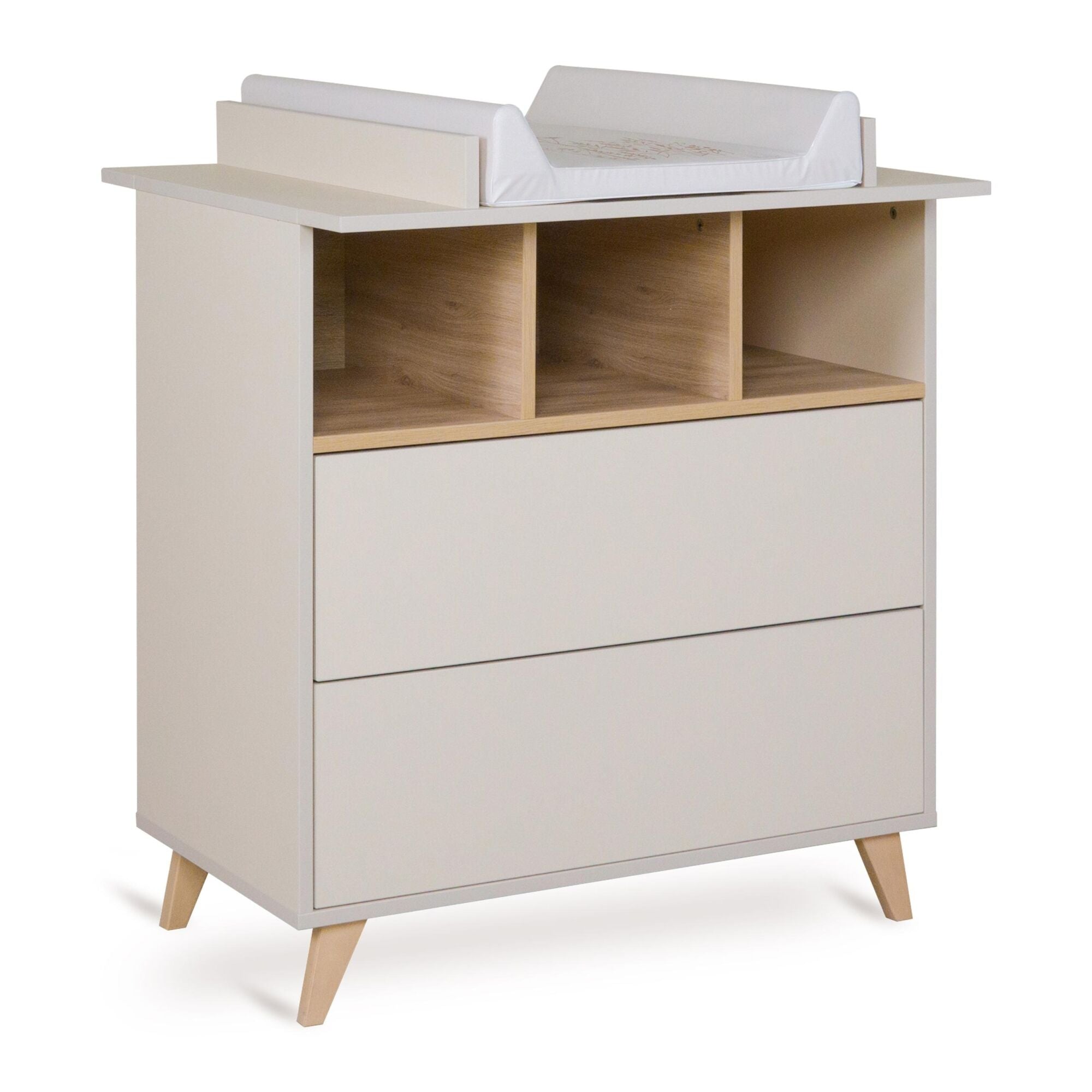 A white chest of drawers with a removable extension piece, designed for use as a changing table, quax loft chest clay
