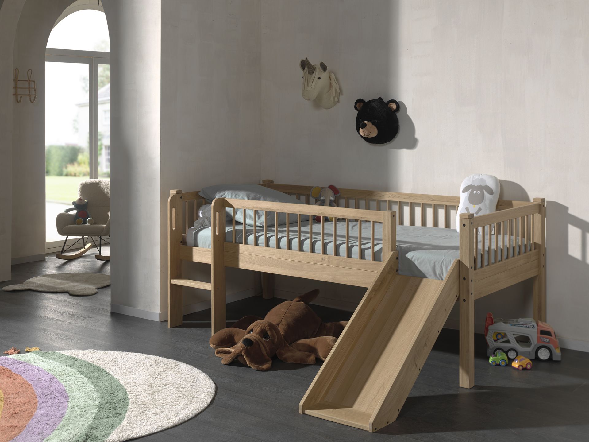 kids bed singapore Vipack forrest semi-loft bed oak with slide