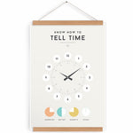 Deer Industries Squared Educational Kids Poster Tell Time. Gender neutral wall decoration for kids bedroom, playroom or nursery. Educational yet stylish charts posters in soft pastel colours. Made in Australia.