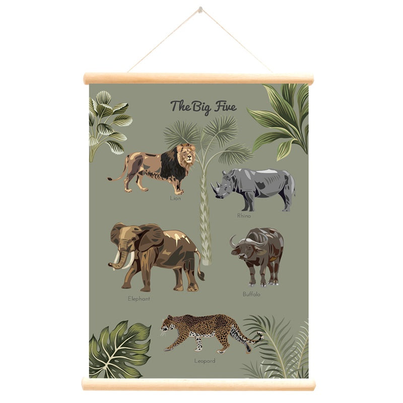 Deer Industries Educational Posters, Poster with Hanger The Big Five Forest, Little & Pure Posters, Animal Posters, Teenager & Kids Room Decor