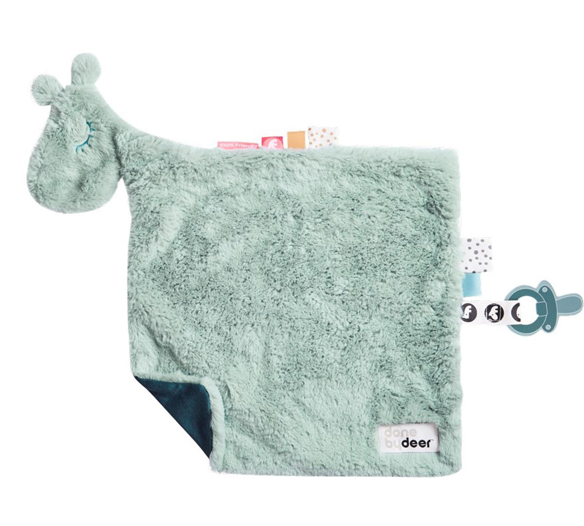 Deer Industries Done by Deer Comfort Blanket Raffi Blue. Baby soother plush giraffe, best gift for baby boy or girl. 