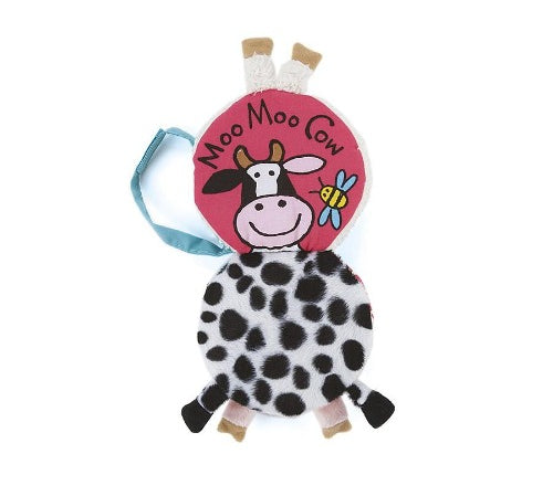 deer industries kids accessories Jellycat fabric baby and toddler book called My farm book. Educational and fun, full of farm animals like cows and sheep. Helps to develop fine motor skills of babies. 