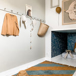 Deer Industries Rug, Tapis Petit Kids Rug, Machine-washable rug, ocher and blue stripe rug, boys room rug, kids rug singapore