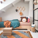 Deer Industries Rug, Tapis Petit Kids Rug, Machine-washable rug, ocher and blue stripe rug, boys room rug