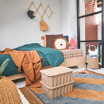 Deer Industries Rug, Tapis Petit Kids Rug, Machine-washable rug, ocher and blue stripe rug, boys room rug