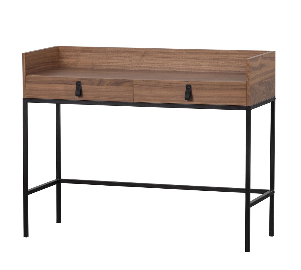 Deer Industries Lifestyle Furniture Store Singapore, Bookazine Walnut Desk, Masculine Study Table with Drawers, Dark Wood Desk with slim black metal legs, Study Desk made in Europe