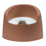 A brown Quax potty with a white inner bowl designed for toddlers, featuring a high backrest and anti-slip layer.