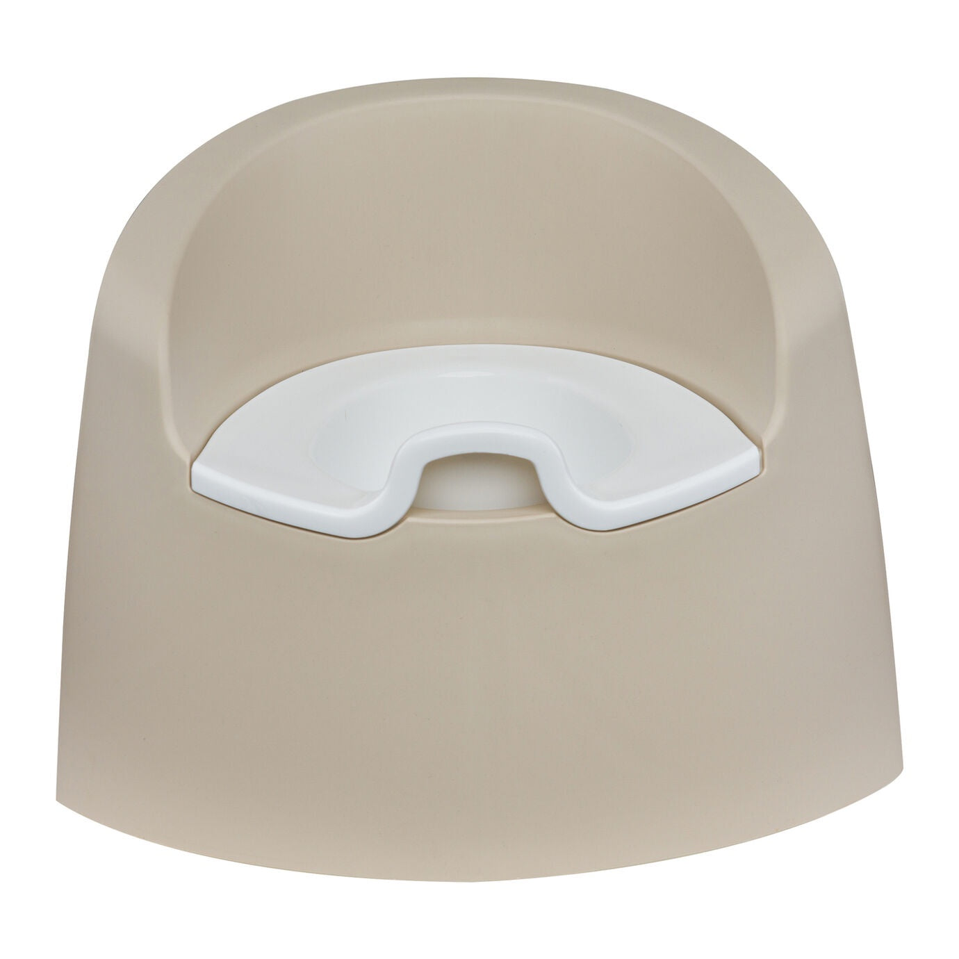 A beige Quax potty with a white inner bowl and high backrest, designed for toddlers.