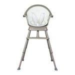 A Quax Ultimo High Chair in stone color with a modern design, featuring a high seat and adjustable legs, suitable for babies and toddlers.