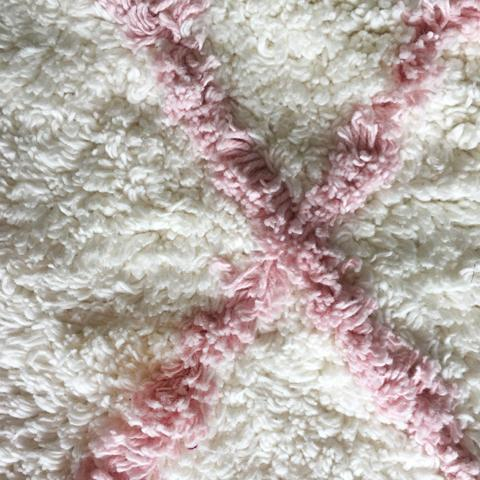 Deer Industries Deer Tufted cotton rug off-white with powder pink stripes. Super soft large rug to style nursery, kids bedroom or playroom.