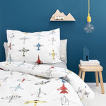 Deer Industries Kids Bedding Studio Ditte Duvet Cover Airplanes Single Size. Cool boys bedding with vintage airplanes, great bedroom decoration.