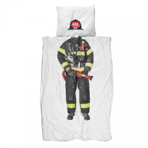 Deer Industries Kids bedding Snurk Duvet cover Firefighter Single size and queen size, 100% cotton. Boys bedroom decoration. Be a super hero as a fire fighter. 