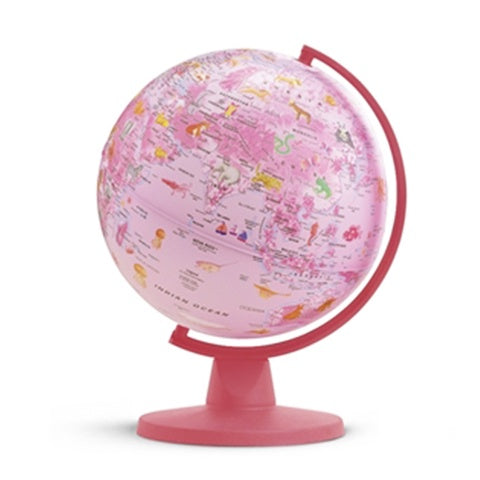 Deer Industries Inside Guides Pink Globe with animals. Educational stylish girls bedroom decoration.