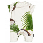 Deer Industries Baby Playsuit, Baby Accessories online Singapore, Coconuts Baby Playsuit, White with Green Leaves baby playsuit, Snurk Amsterdam online singapore