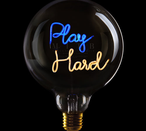Deer Industries Home Decor Online Singapore, MITB Asia, Message In The Bulb Play Hard, Neon Lighting Singapore, Blue Yellow neon light, gift idea, teen gift idea, kids gift idea