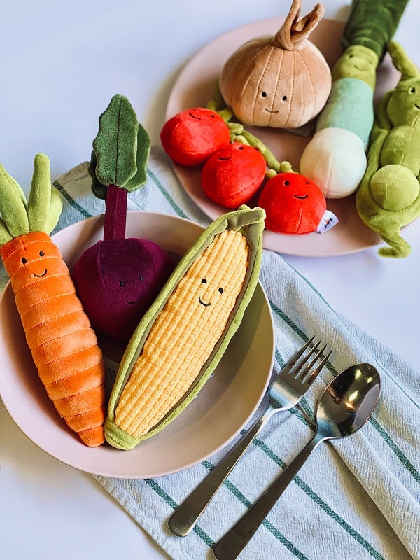 Deer Industries Jellycat Soft Toy Vivacious Vegetable Carrot. This soft vegetable plush is a great present for newborn baby, toddler, child, teen, boy or girl. Healthy and fun. Shop Jellycat at Deer Industries. 