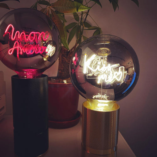 Deer Industries Home Decor Store Singapore, Message In The Bulb, Kiss Me LED Filament Bulb, Valentine's Gift Idea, Lightings Singapore, Ambient Lighting, Decorative Lighting, Neon Lights