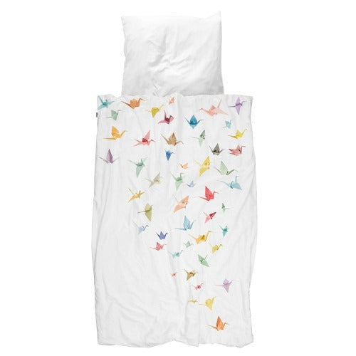 Deer Industries Snurk Duvet Cover Crane Birds, Bedding for Kids, Gender Neutral Kids Bedsheet, Colorful Duvet Cover