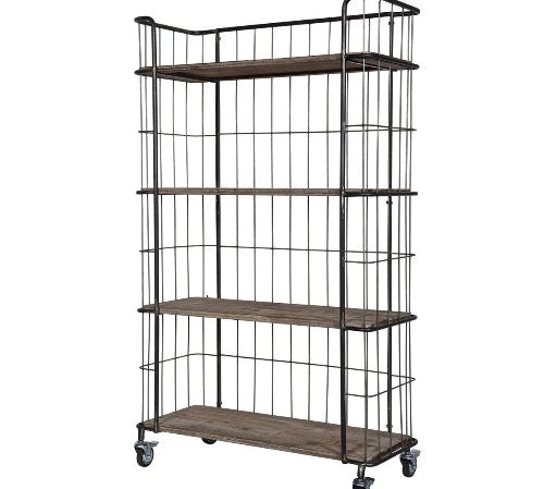 deer industries kids furniture bookcase metal industrial trolley or shelving for storage large size. With wooden shelves and lockable wheels. Super cool for boys room, but also suitable for rugged edge in living room or kitchen. 