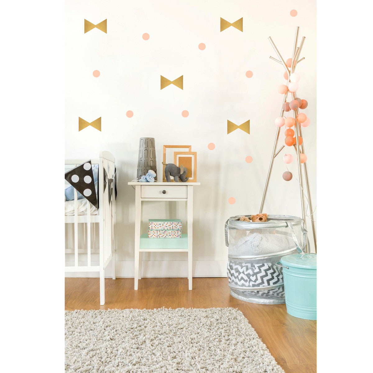 deerindustries walldecal pomlebonhomme wall stickers bow dot gold pink