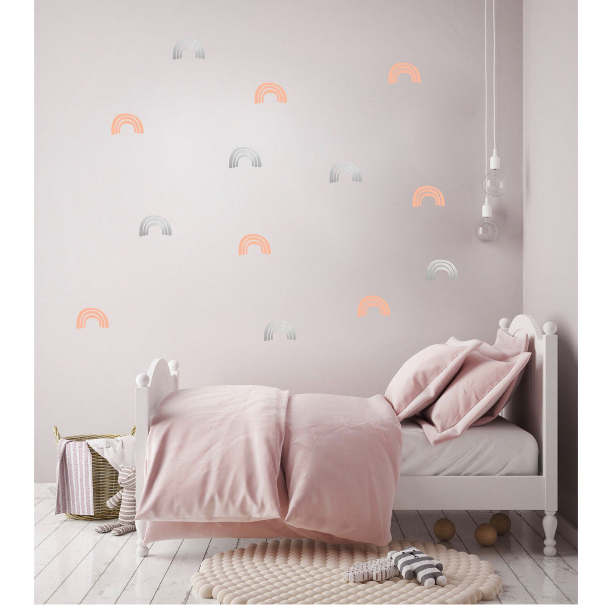 deer industries kids lifestyle bedroom wall decor wall decals pom rainbow powder pink silver