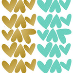 Deer Industries Pom Wall Stickers Fun Heart Mint Gold, Heart Wall Decals for Kids, Kids Room Decor, Girls Room Decor