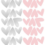 Pom Wall Stickers Open Hearts Pink Silver, Kids Room Wall Decor, Hearts Wall Decal