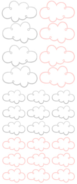 Pom Wall Stickers Open Cloud Pink Silver, Kids Room Wall Decor, Cloud Wall Decal