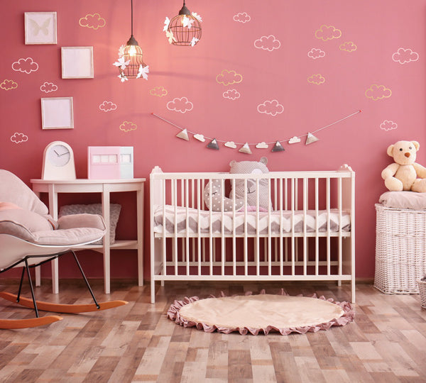 Pom Wall Stickers Open Cloud Pink Gold, Kids Room Wall Decor, Cloud Wall Decal