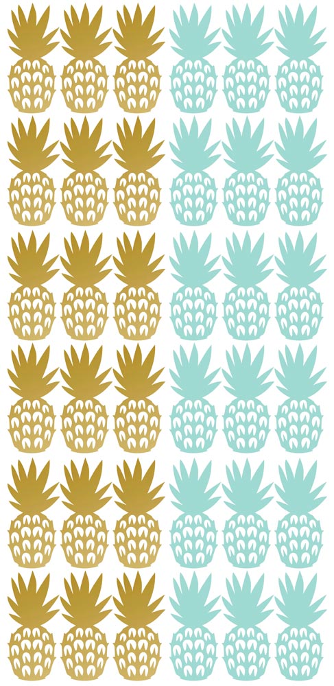 Deer Industries Wall Stickers Open Pineapple Mint Gold, Pineapple Wall Decals, Kids Wall Decor, Kids Room Home Accessories