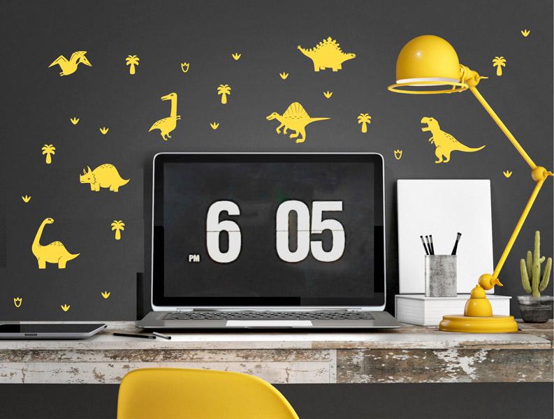 Deer Industries Pom Wall Stickers Dino Yellow, Dinosaurs Wall Decals, Kids Room Decor Accessories
