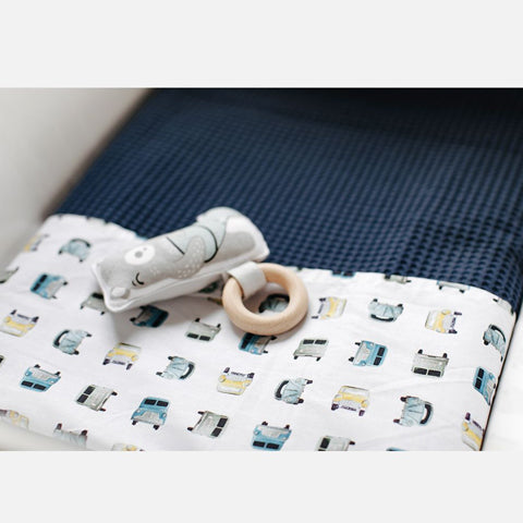 Deer Industries Baby bedding Studio Ditte Flat Sheet for cot bed with vintage cars. Retro inspired printed sheet for baby boy. Great nursery decoration for baby boys.