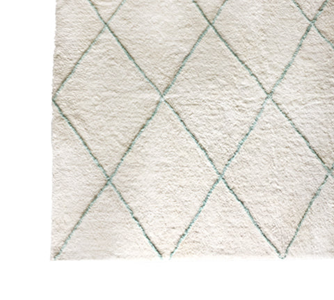 Deer Industries Deer Cotton Tufted Rug Mint. Super soft oversized rug to style nursery, kids bedroom, playroom or living area. Off-white with subtle mint green stripes.