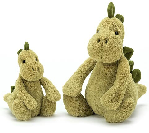 Deer Industries Jellycat Bashful Dino. Cute plush dinosaur with soft green fur. Perfect kids gift for dino lover. 