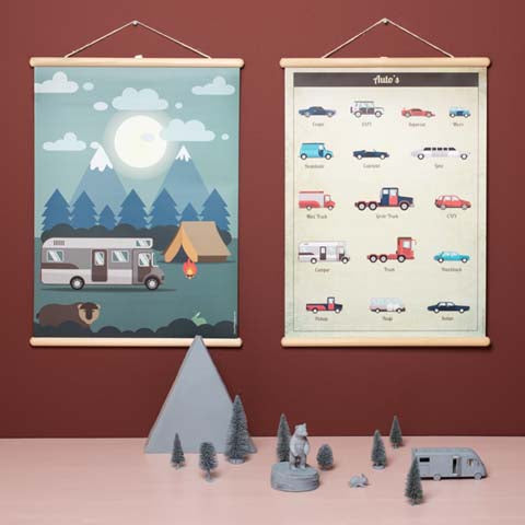 Deer Industries, Wall Poster cars. wall poster for boys room, double sided poster, poster with wooden hanger