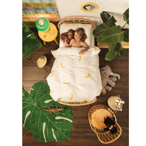 Deer Industries toddler bedding Snurk Monkey Banana duvet cover. Super cool junior jungle themed bedding suitable for cotbed and toddler bed. 100% cotton. 