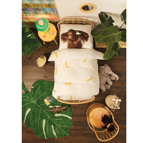 Deer Industries toddler bedding Snurk Monkey Banana duvet cover. Super cool junior jungle themed bedding suitable for cotbed and toddler bed. 100% cotton. 