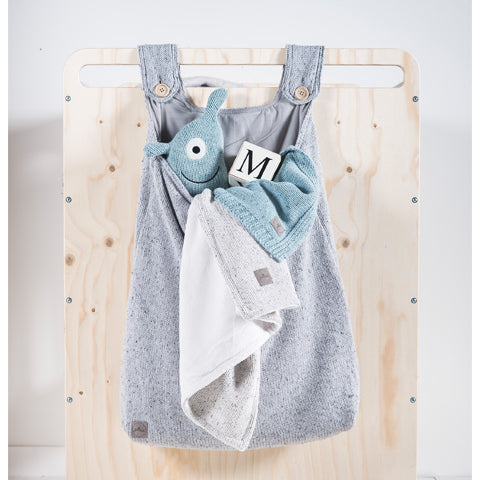 Deer Industries Knitted Storage Bag Jollein Confetti Soft Grey. Nursery Baby Accessories, gender neutral hanging braided storage bag for playpen or cot bed.