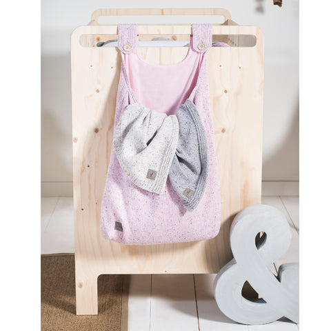 Deer Industries Knitted Storage Bag Jollein Confetti Vintage Pink. Nursery Baby Accessories, Baby girl hanging braided storage bag for playpen or cot bed.