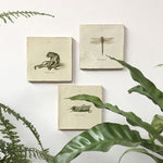 Deer Industries Wall Decoration Magnetic Tile Grasshopper Groovy Magnets. Handmade tile with vintage animal or insect print. 