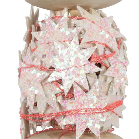 Deer Industries Kids bedroom Decoration Meri Meri Iridescent Glitter Star Garland on Spool. Decorate baby girl nursery, girl's bedroom or play area with this long glittery bunting. Party wear bunting glittery stars.