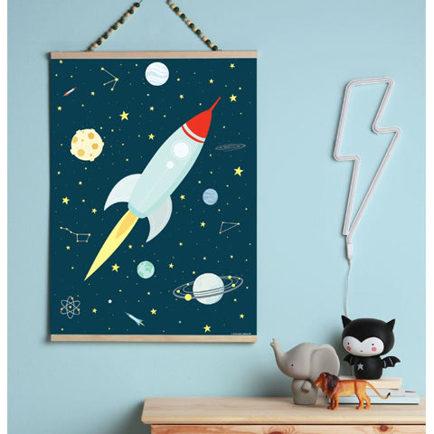 Deer Industries Poster Rocket A little lovely company. Space ship, moon and star, galaxy wall decor for nursery, play area or kids bedroom.