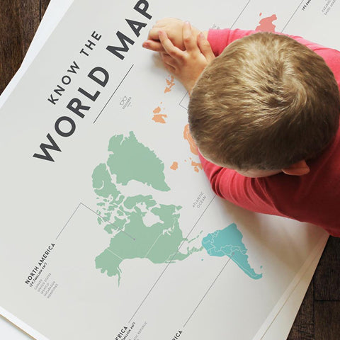 Deer Industries Squared Educational Kids Poster 50x70 cm World map. Gender neutral wall decoration for kids bedroom, playroom or nursery. Educational yet stylish charts posters in soft pastel colours. Made in Australia, kids posters singapore