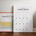 Deer Industries Squared Educational Kids Poster 50x70 cm Times Tables. Gender neutral wall decoration for kids bedroom, playroom or nursery. Educational yet stylish charts posters in soft pastel colours. Made in Australia.