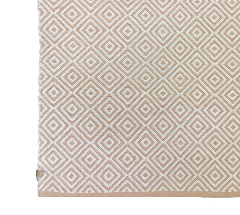 Deer Industries Deer Cotton Rug Diamond Pale Pink. Beautiful nursery decoration for baby girl, bedroom decoration for toddler, girl or teenager. Soft 100% cotton rug in small and large rectangular sizes.
