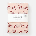 Deer Industries Cotton Bedsheets for kids. Studio Ditte fitted sheet cherries. Girls bedsheet pink with red cherry. 